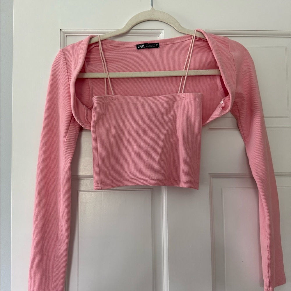 Zara Pink Tank top and Sweater womens  Matching set in pastel pink